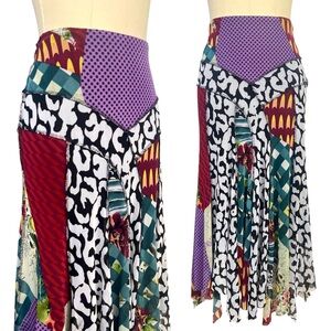 Vtg Y2K Alberto Makali Sz 2 S Mesh Fairy Skirt Patchwork Print Handkerchief Hem